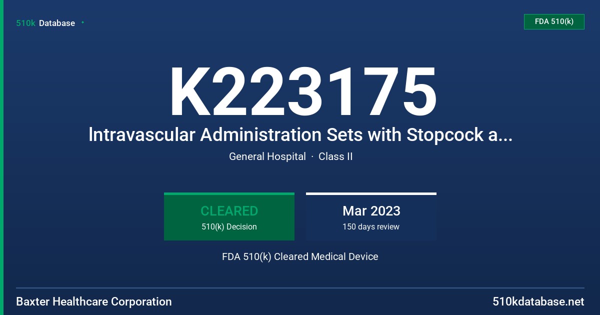 K223175 lntravascular Administration Sets with Stopcock and Manifold FDA 510(k) Cleared Medical Device