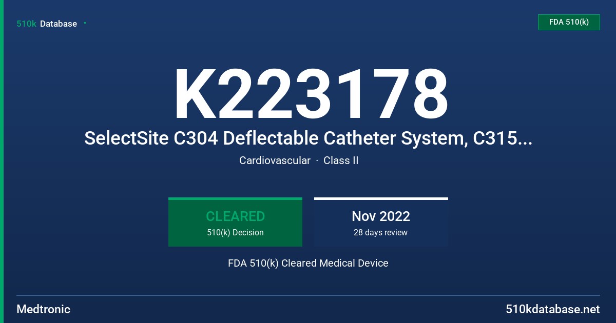 K223178 SelectSite C304 Deflectable Catheter System, C315 Delivery System FDA 510(k) Cleared Medical Device