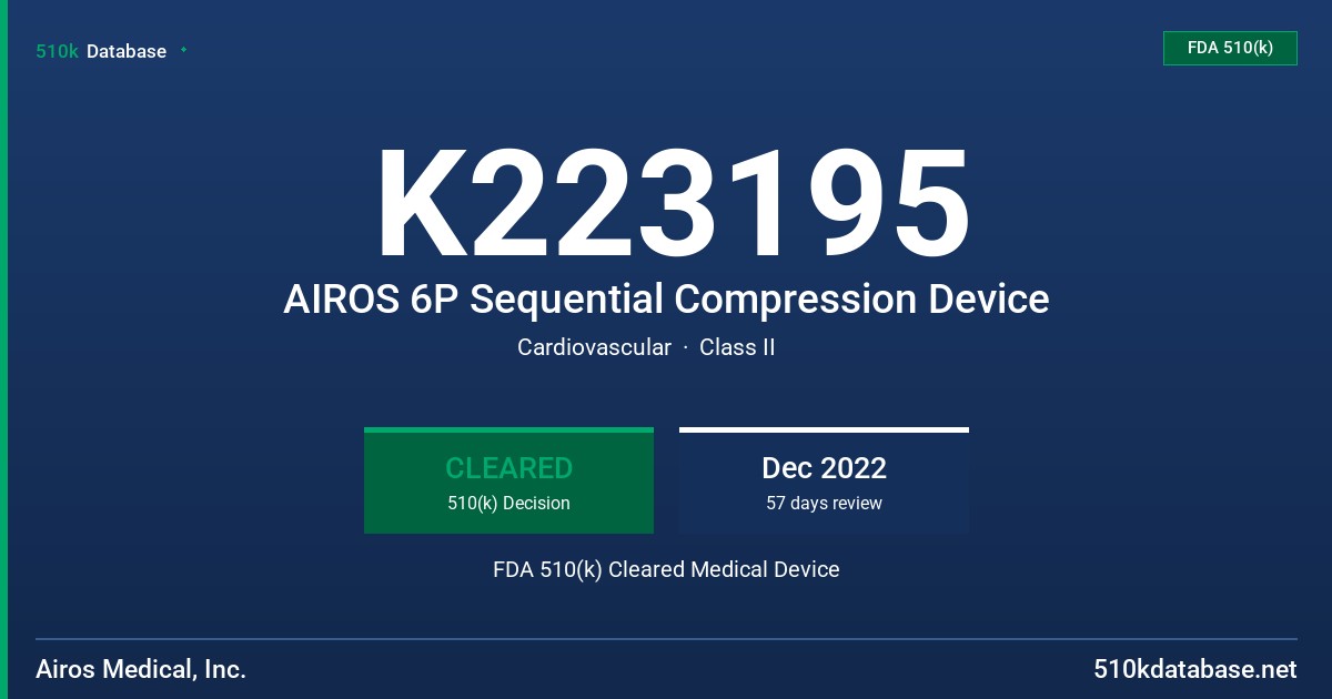 K223195 AIROS 6P Sequential Compression Device FDA 510(k) Cleared Medical Device