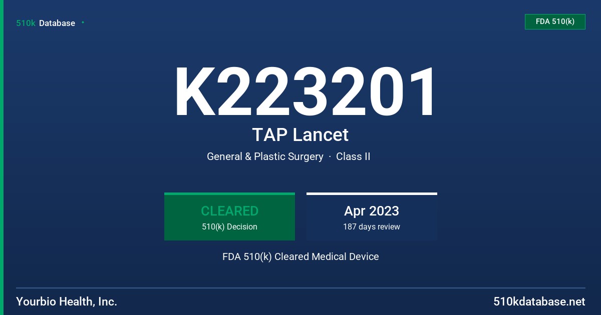 K223201 TAP Lancet FDA 510(k) Cleared Medical Device