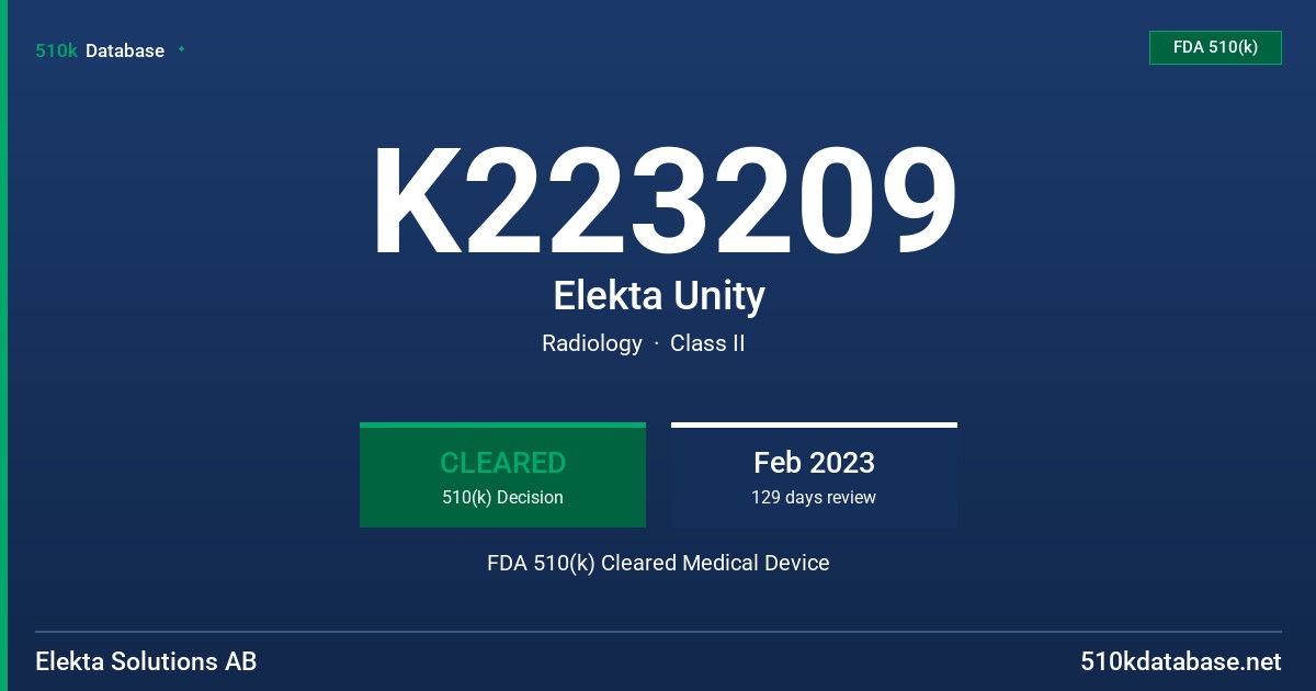 K223209 Elekta Unity FDA 510(k) Cleared Medical Device