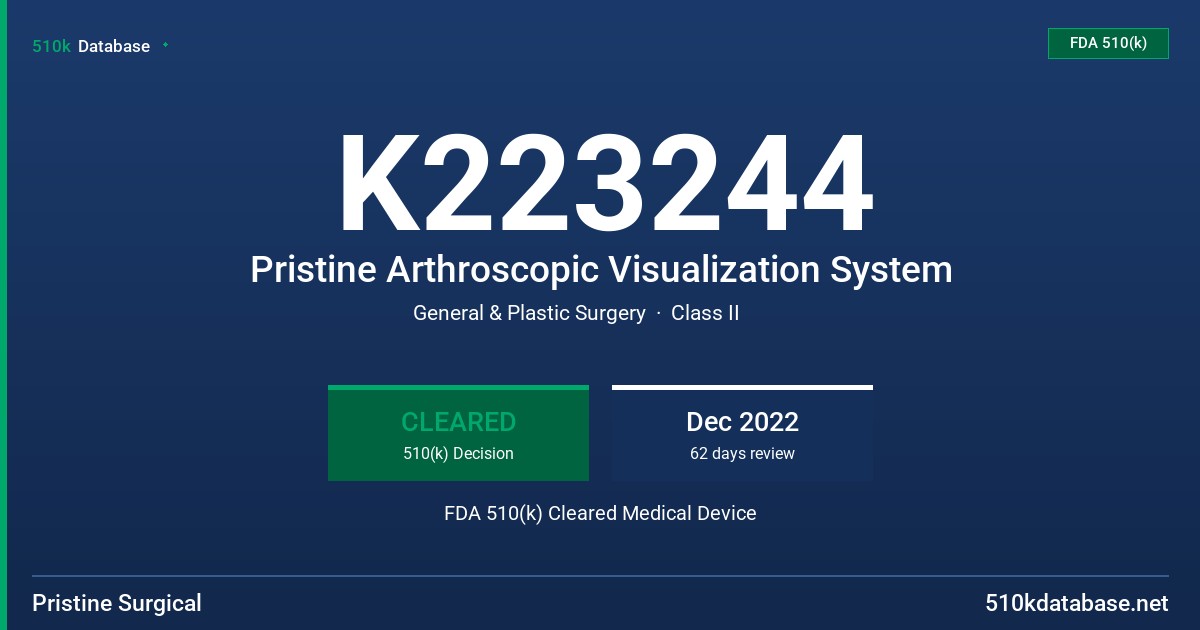 K223244 Pristine Arthroscopic Visualization System FDA 510(k) Cleared Medical Device