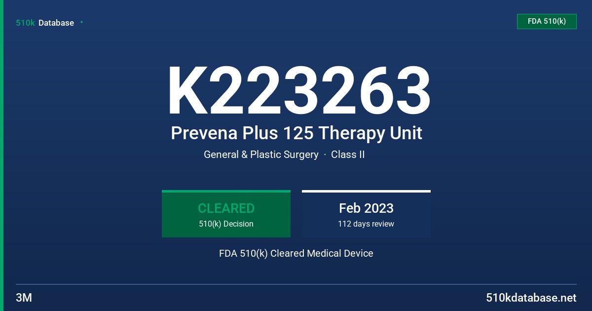 K223263 Prevena Plus 125 Therapy Unit FDA 510(k) Cleared Medical Device