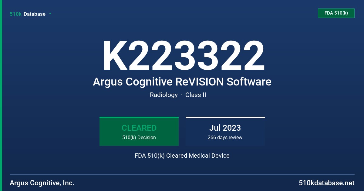 K223322 Argus Cognitive ReVISION Software FDA 510(k) Cleared Medical Device