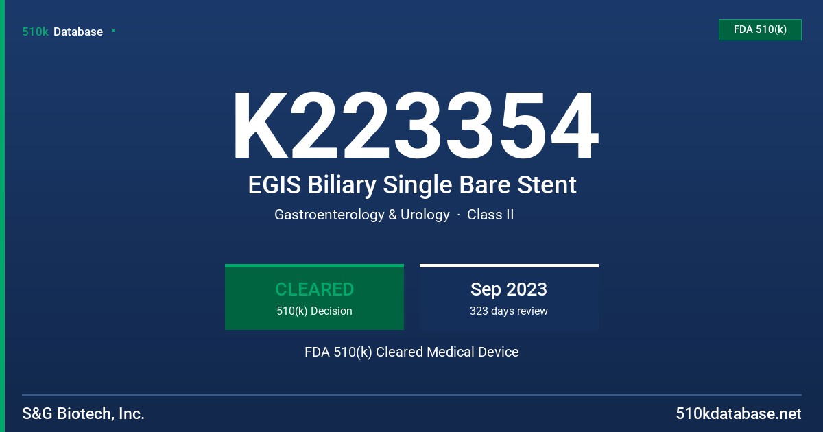 K223354 EGIS Biliary Single Bare Stent FDA 510(k) Cleared Medical Device