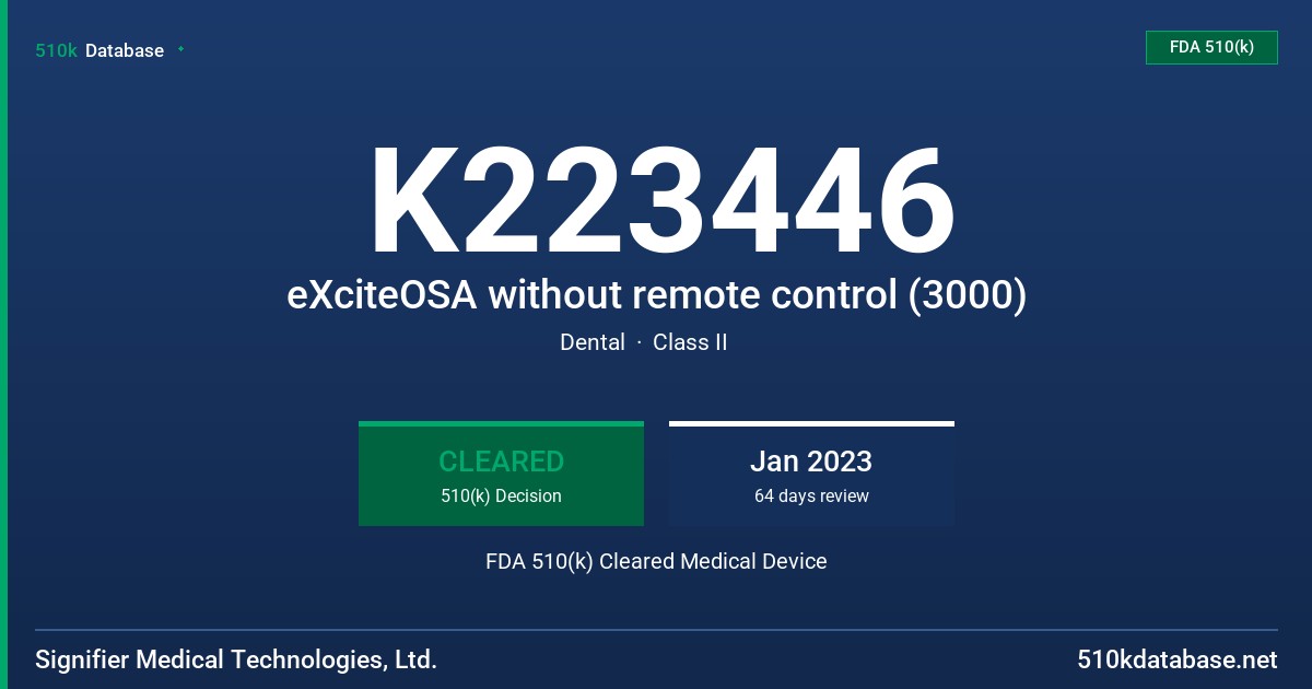 K223446 eXciteOSA without remote control (3000) FDA 510(k) Cleared Medical Device