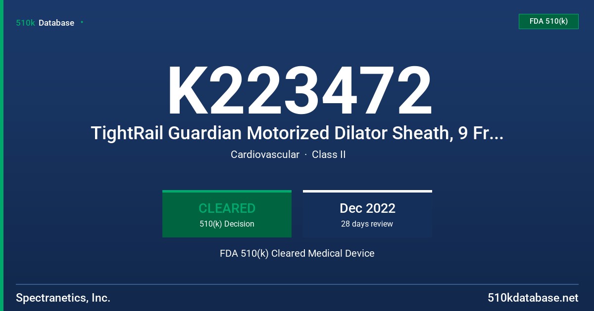 K223472 TightRail Guardian Motorized Dilator Sheath, 9 French (575-009) FDA 510(k) Cleared Medical Device
