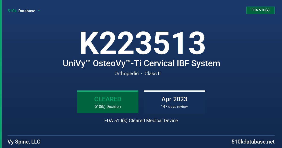 K223513 UniVy™ OsteoVy™-Ti Cervical IBF System FDA 510(k) Cleared Medical Device