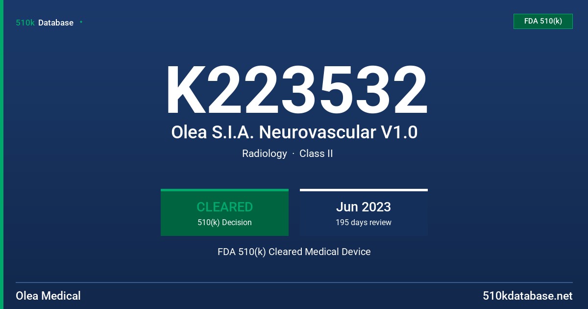 K223532 Olea S.I.A. Neurovascular V1.0 FDA 510(k) Cleared Medical Device