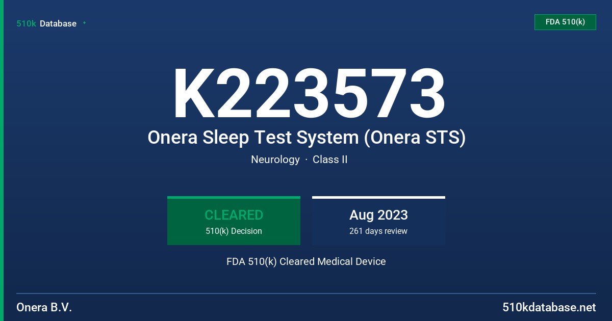 K223573 Onera Sleep Test System (Onera STS) FDA 510(k) Cleared Medical Device