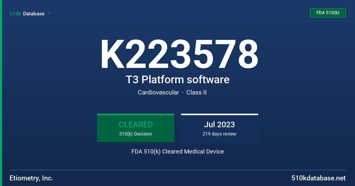 K223578 T3 Platform software FDA 510(k) Cleared Medical Device
