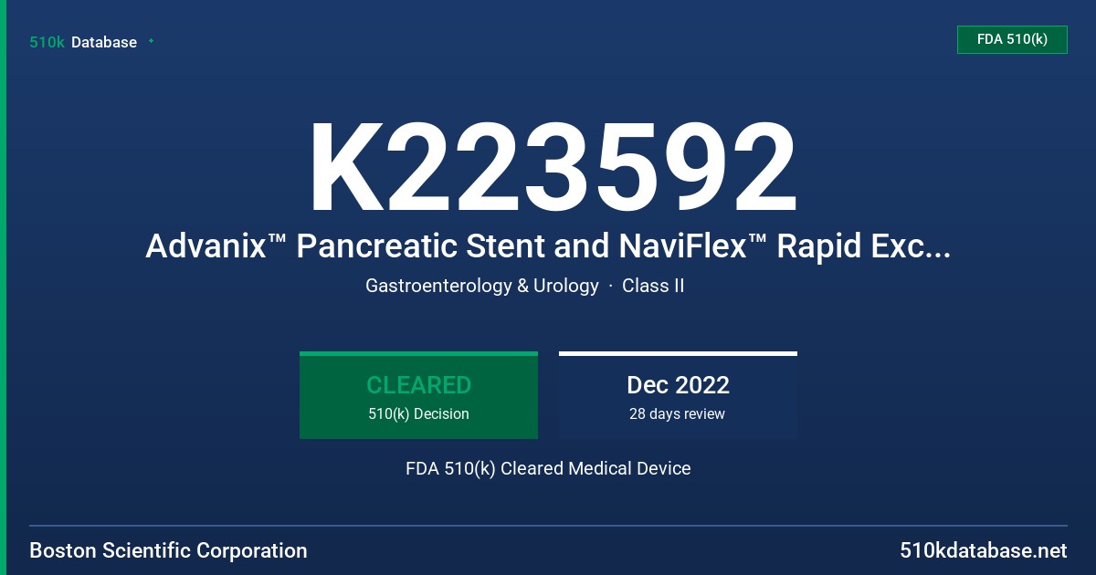 K223592 Advanix™ Pancreatic Stent and NaviFlex™ Rapid Exchange (RX) Pancreatic Delivery System and Pushers FDA 510(k) Cleared Medical Device