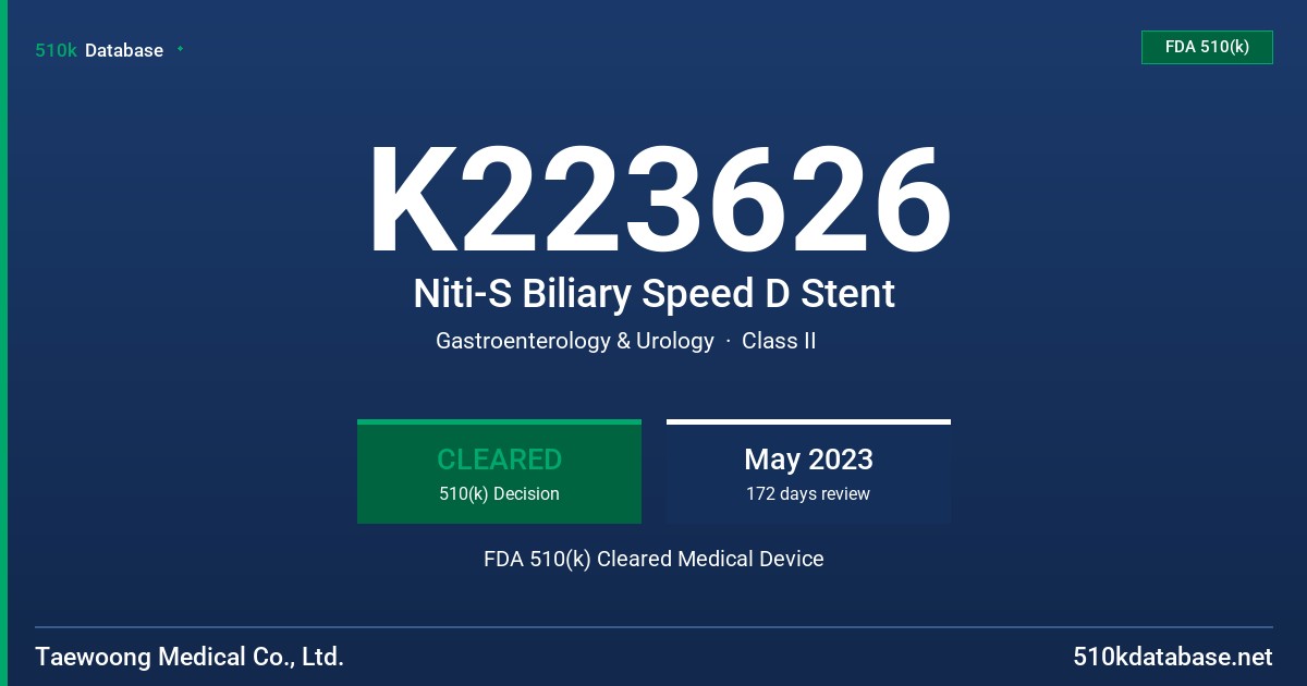 K223626 Niti-S Biliary Speed D Stent FDA 510(k) Cleared Medical Device