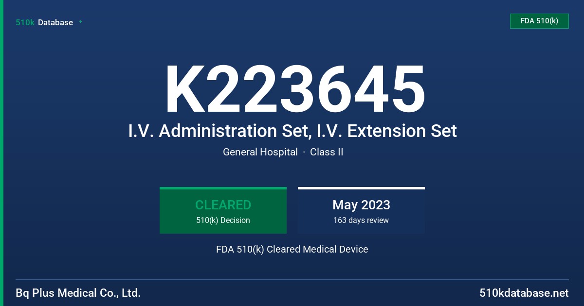 K223645 I.V. Administration Set, I.V. Extension Set FDA 510(k) Cleared Medical Device