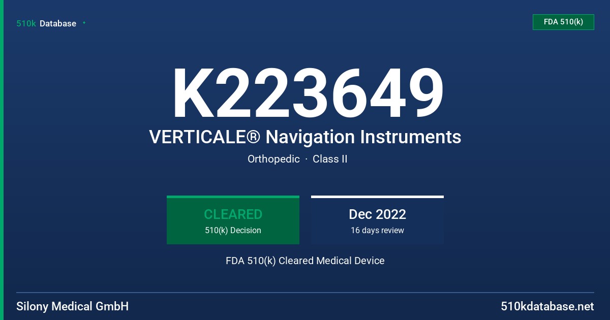 K223649 VERTICALE® Navigation Instruments FDA 510(k) Cleared Medical Device