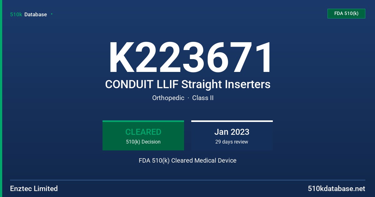 K223671 CONDUIT LLIF Straight Inserters FDA 510(k) Cleared Medical Device