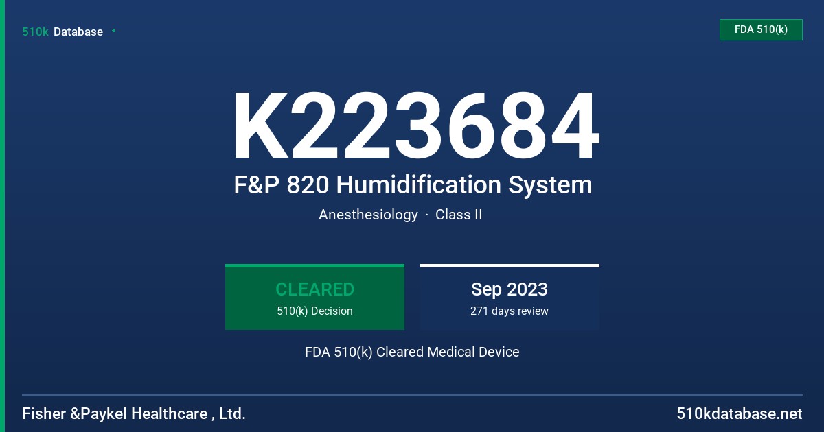 K223684 F&P 820 Humidification System FDA 510(k) Cleared Medical Device