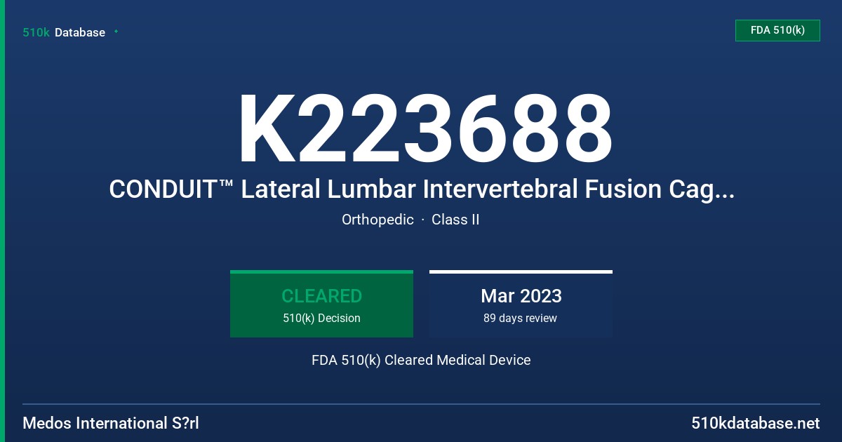 K223688 CONDUIT™ Lateral Lumbar Intervertebral Fusion Cage, CONDUIT™ Instruments FDA 510(k) Cleared Medical Device