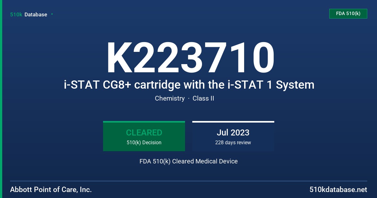 K223710 i-STAT CG8+ cartridge with the i-STAT 1 System FDA 510(k) Cleared Medical Device
