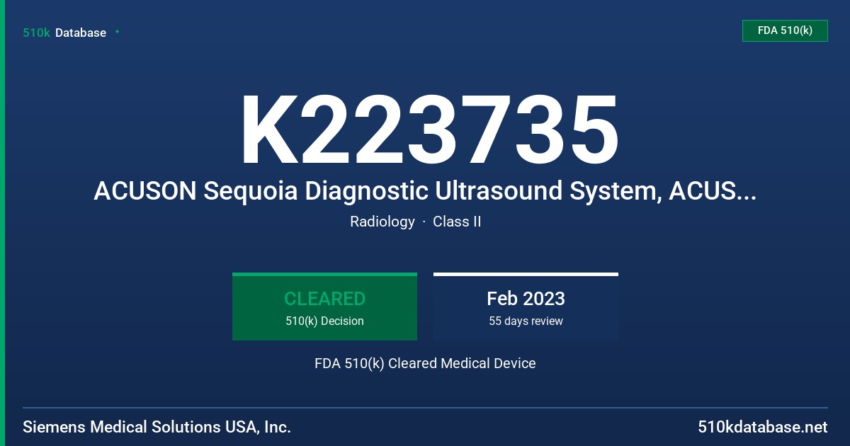 K223735 ACUSON Sequoia Diagnostic Ultrasound System, ACUSON Sequoia Select Diagnostic Ultrasound System FDA 510(k) Cleared Medical Device