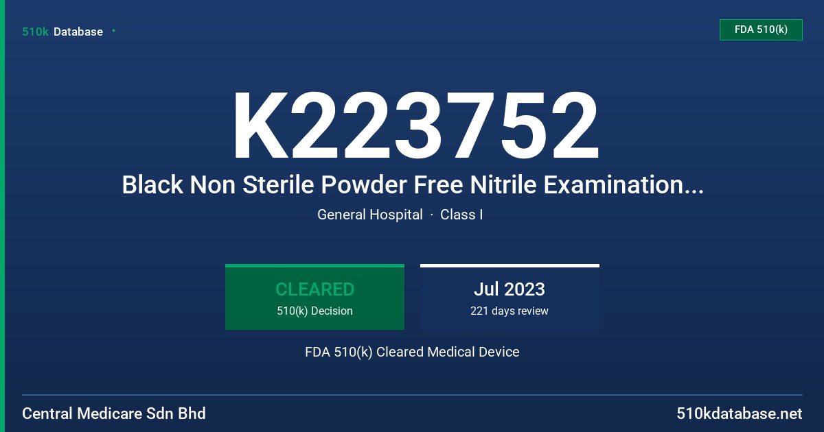 K223752 Black Non Sterile Powder Free Nitrile Examination Gloves, Tested for Use with Chemotherapy Drugs, with Chloroquine, Cyclosporin A, Retrovir, Gastric Acid and Fentanyl FDA 510(k) Cleared Medical Device