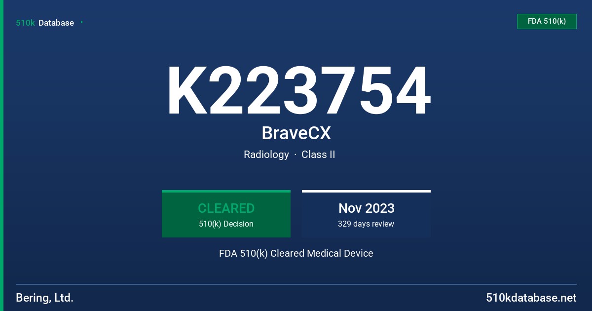 K223754 BraveCX FDA 510(k) Cleared Medical Device
