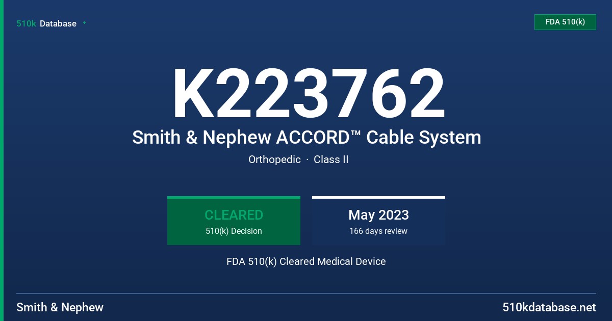K223762 Smith & Nephew ACCORD™ Cable System FDA 510(k) Cleared Medical Device