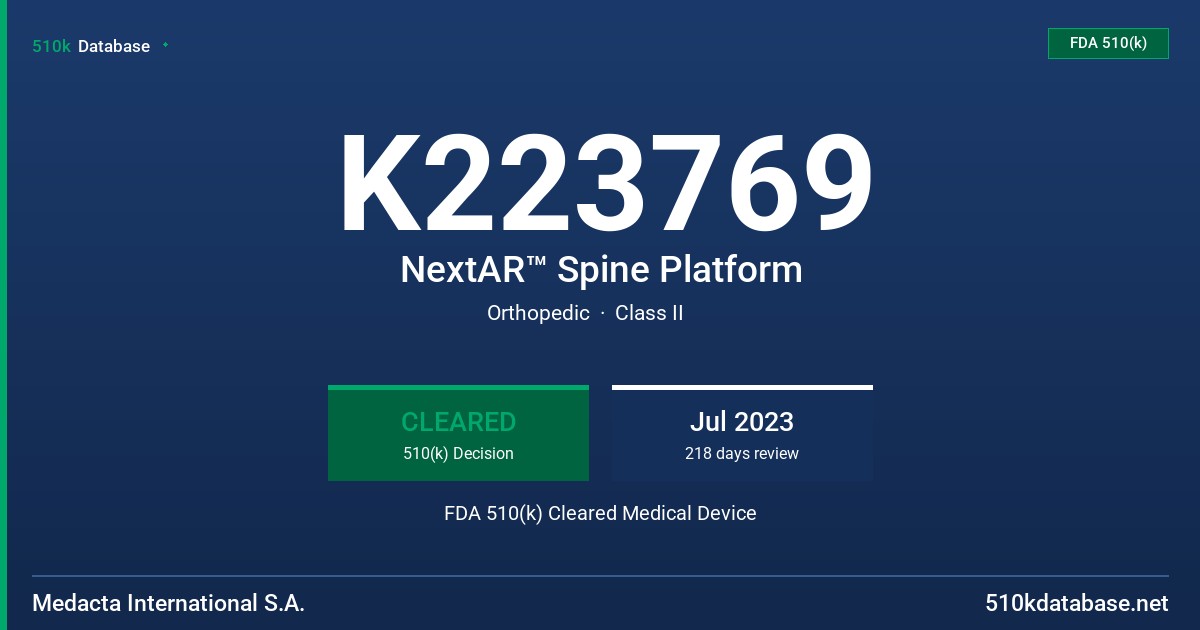 K223769 NextAR™ Spine Platform FDA 510(k) Cleared Medical Device