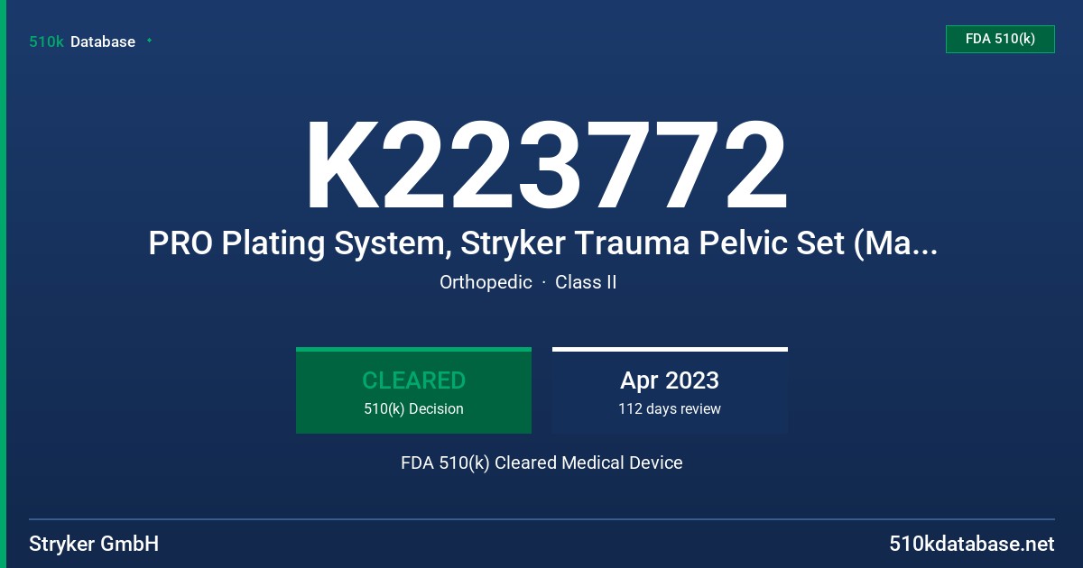 K223772 PRO Plating System, Stryker Trauma Pelvic Set (Matta) FDA 510(k) Cleared Medical Device