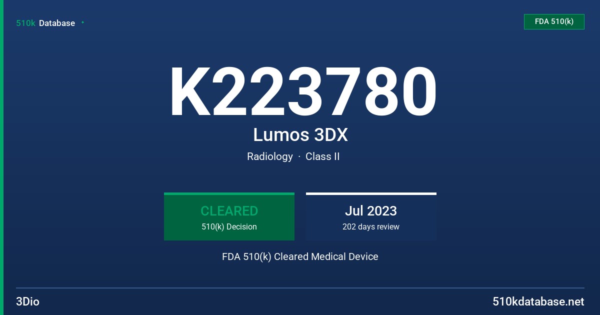 K223780 Lumos 3DX FDA 510(k) Cleared Medical Device