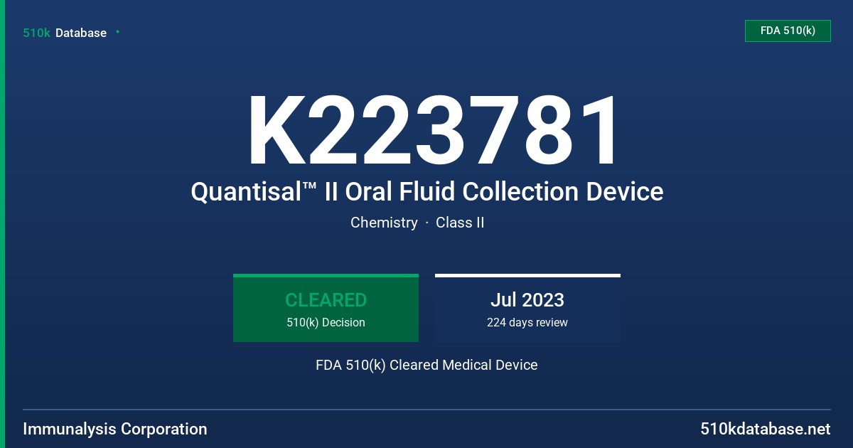 K223781 Quantisal™ II Oral Fluid Collection Device FDA 510(k) Cleared Medical Device