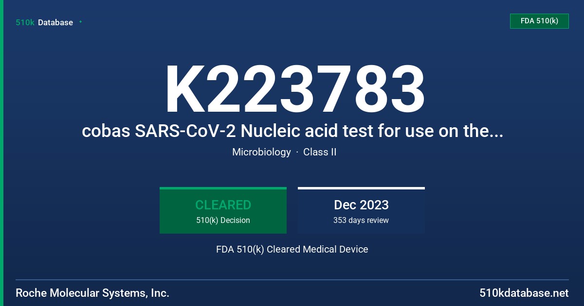 K223783 cobas SARS-CoV-2 Nucleic acid test for use on the cobas Liat System FDA 510(k) Cleared Medical Device