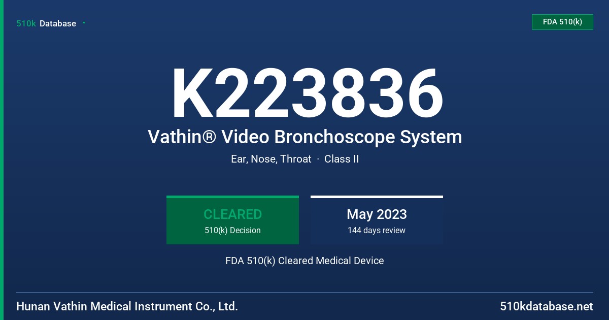 K223836 Vathin® Video Bronchoscope System FDA 510(k) Cleared Medical Device
