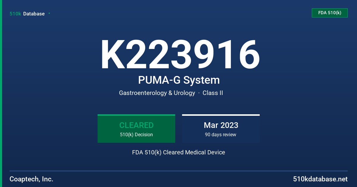 K223916 PUMA-G System FDA 510(k) Cleared Medical Device