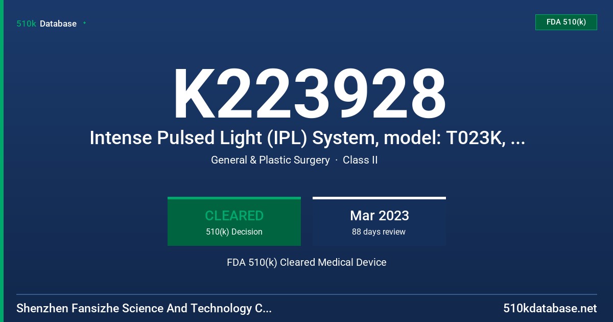 K223928 Intense Pulsed Light (IPL) System, model: T023K, T023A, T023B, T023C, T023D, T023E, T021K, T021A, T001A, T001B, T001M, T001N, T011C, T016K FDA 510(k) Cleared Medical Device