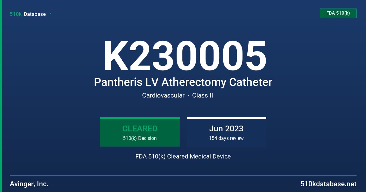 K230005 Pantheris LV Atherectomy Catheter FDA 510(k) Cleared Medical Device
