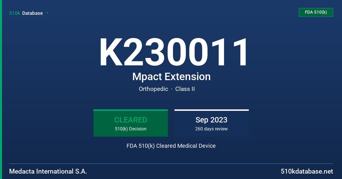 K230011 Mpact Extension FDA 510(k) Cleared Medical Device
