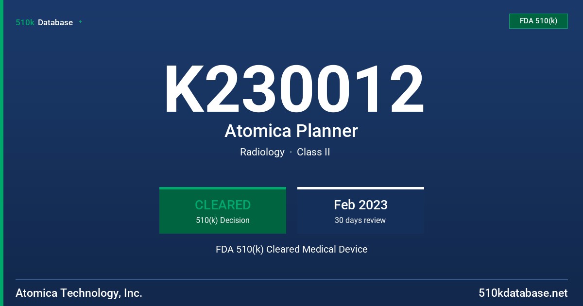 K230012 Atomica Planner FDA 510(k) Cleared Medical Device