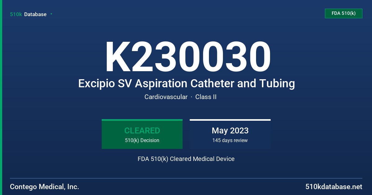 K230030 Excipio SV Aspiration Catheter and Tubing FDA 510(k) Cleared Medical Device