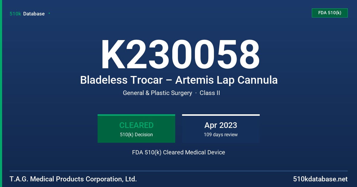 K230058 Bladeless Trocar – Artemis Lap Cannula FDA 510(k) Cleared Medical Device