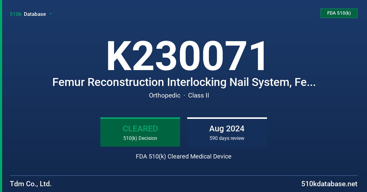 K230071 Femur Reconstruction Interlocking Nail System, Femur Retrograde Interlocking Nail System, Humerus Interlocking Nail System, Tibia Interlocking Nail System, Compression Hip Nail System FDA 510(k) Cleared Medical Device