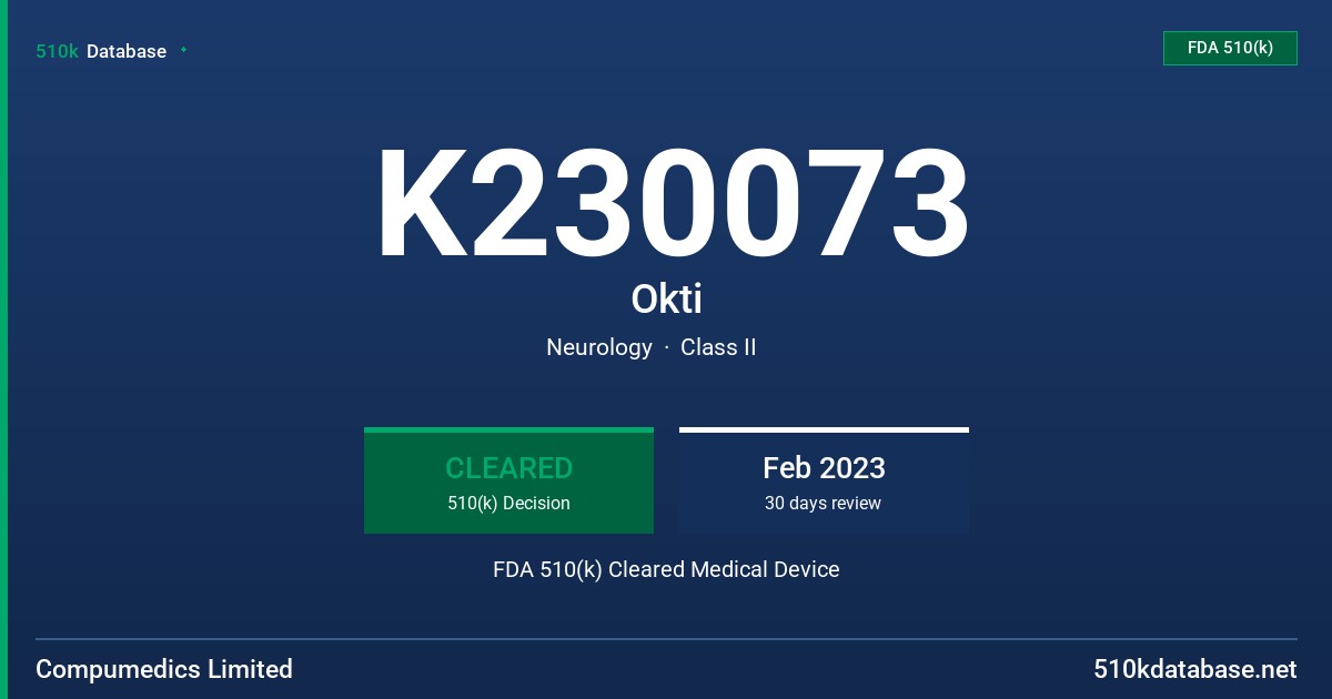 K230073 Okti FDA 510(k) Cleared Medical Device