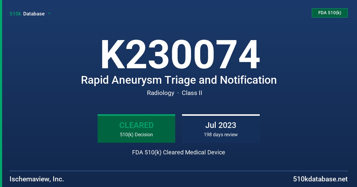 K230074 Rapid Aneurysm Triage and Notification FDA 510(k) Cleared Medical Device
