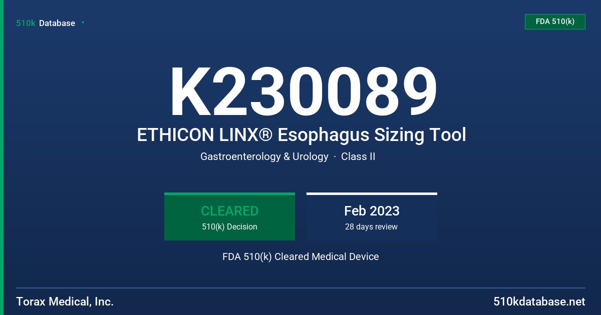 K230089 ETHICON LINX® Esophagus Sizing Tool FDA 510(k) Cleared Medical Device