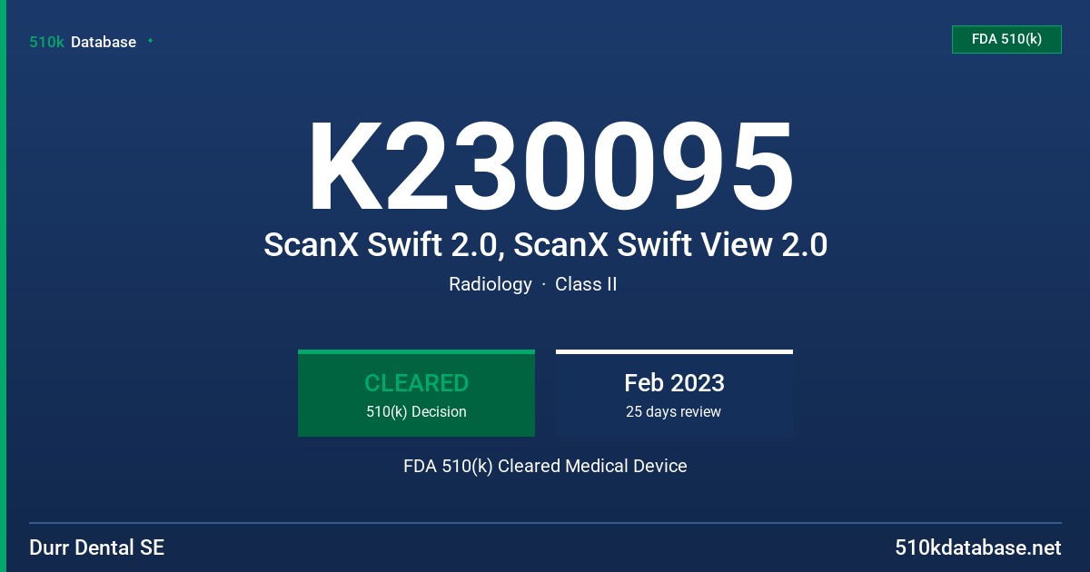 K230095 ScanX Swift 2.0, ScanX Swift View 2.0 FDA 510(k) Cleared Medical Device