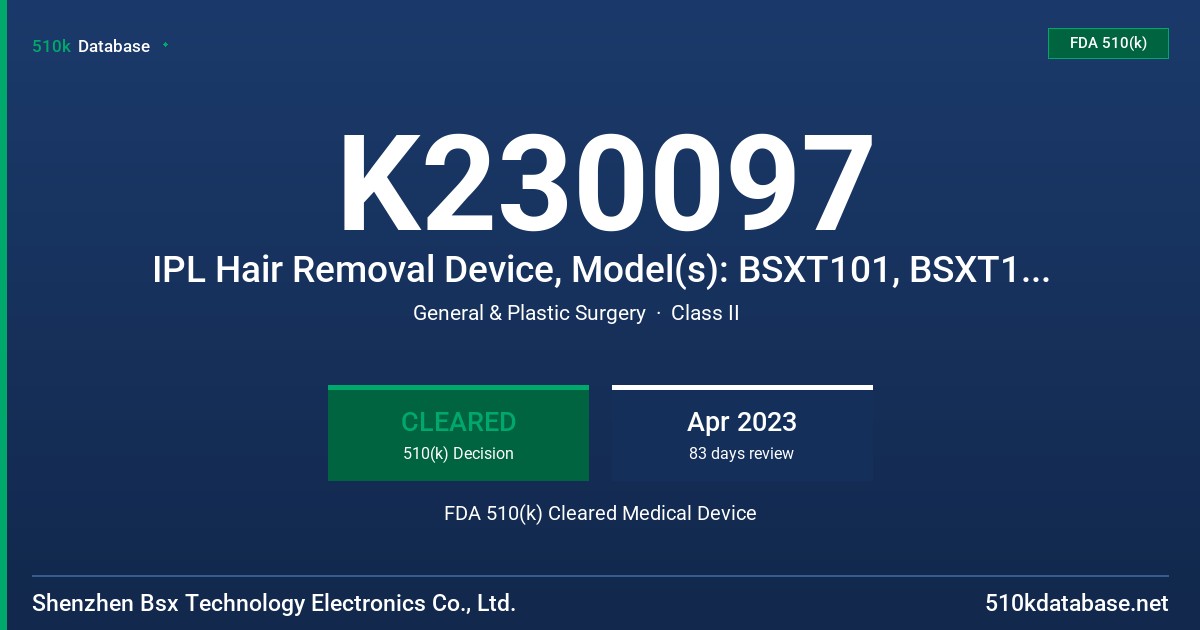 K230097 IPL Hair Removal Device, Model(s): BSXT101, BSXT102, BSXT103, BSXT105, BSXT106, BSXT108 FDA 510(k) Cleared Medical Device