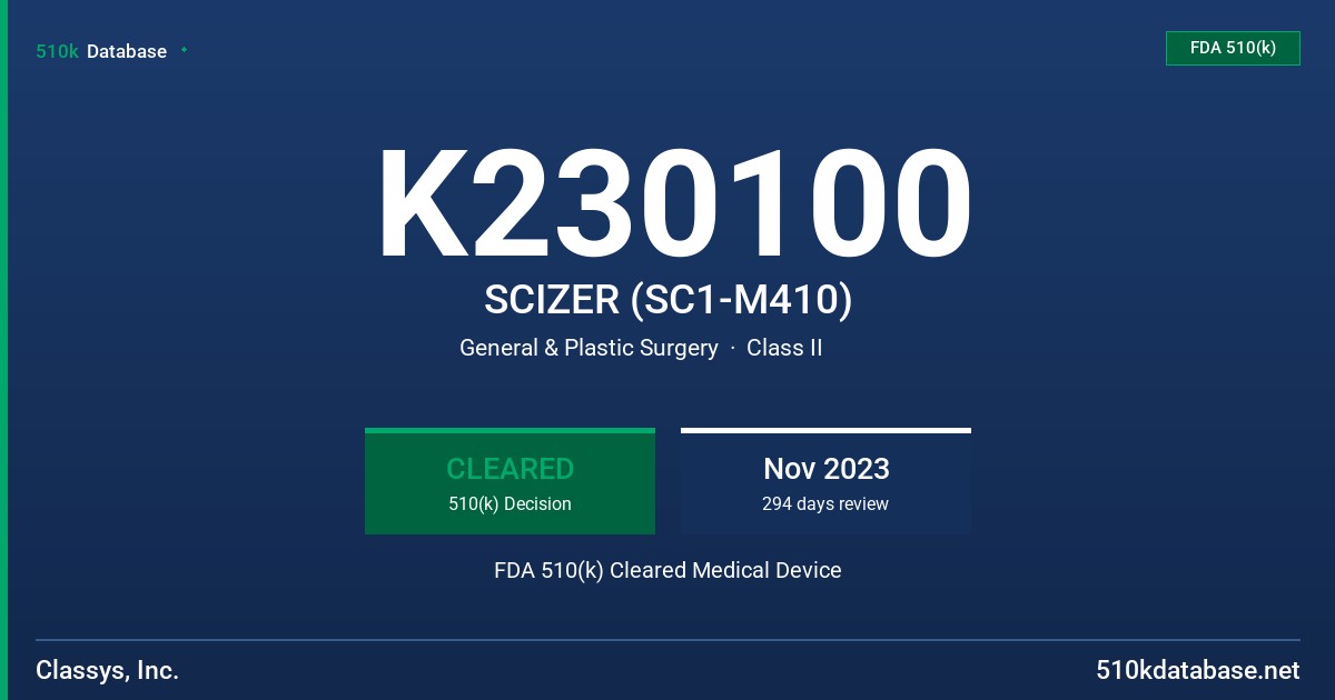 K230100 SCIZER (SC1-M410) FDA 510(k) Cleared Medical Device