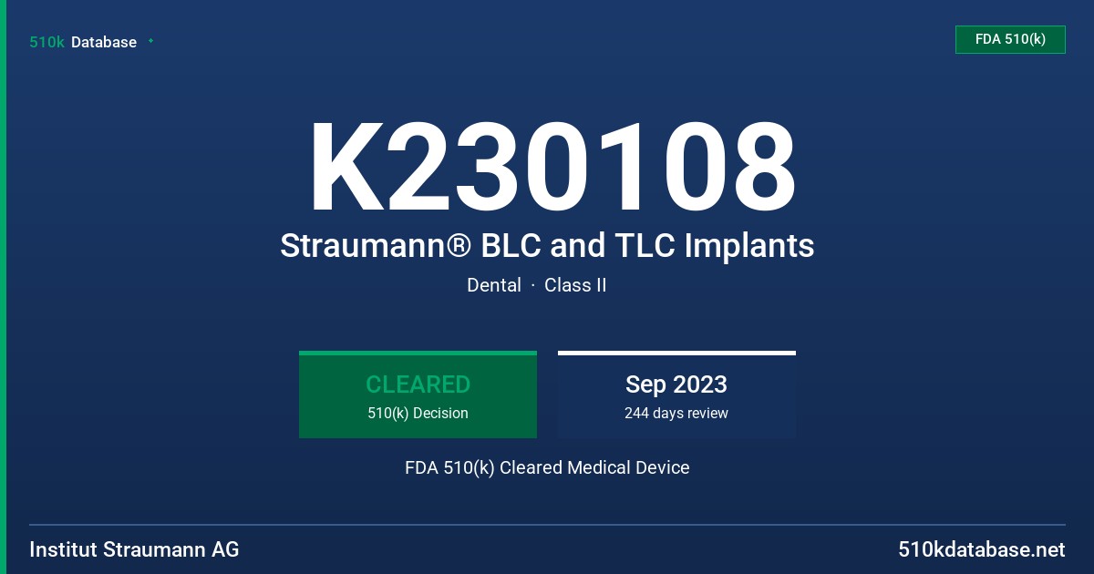 K230108 Straumann® BLC and TLC Implants FDA 510(k) Cleared Medical Device