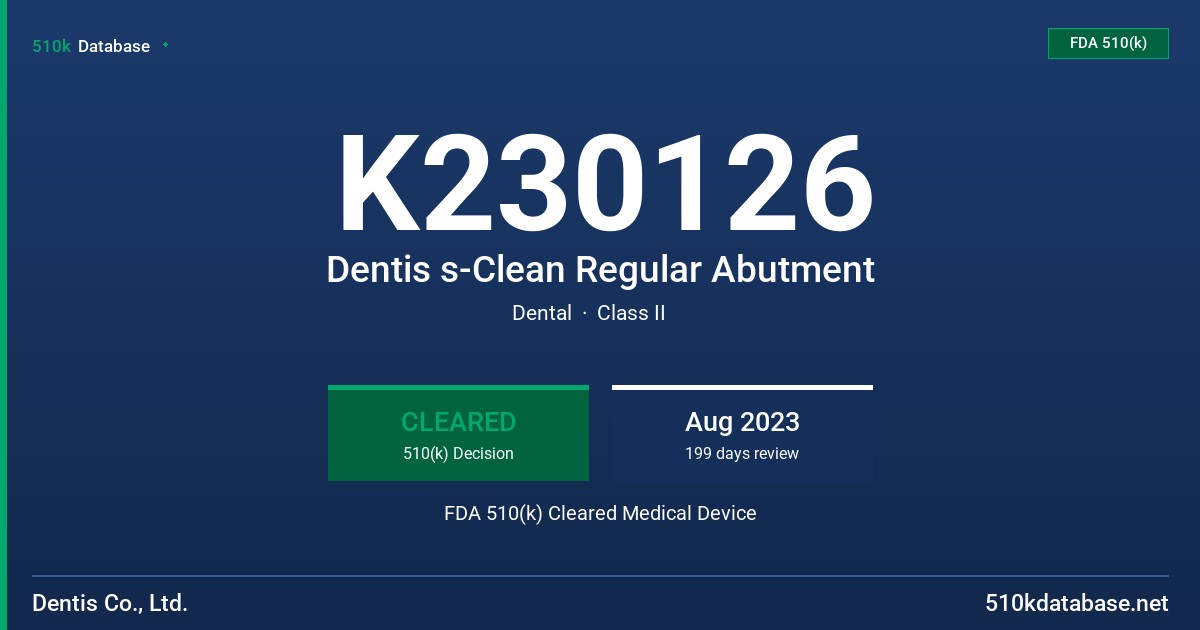 K230126 Dentis s-Clean Regular Abutment FDA 510(k) Cleared Medical Device