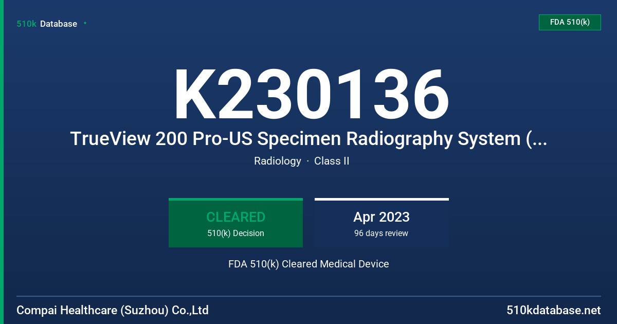 K230136 TrueView 200 Pro-US Specimen Radiography System (TrueView 200 Pro-US) FDA 510(k) Cleared Medical Device